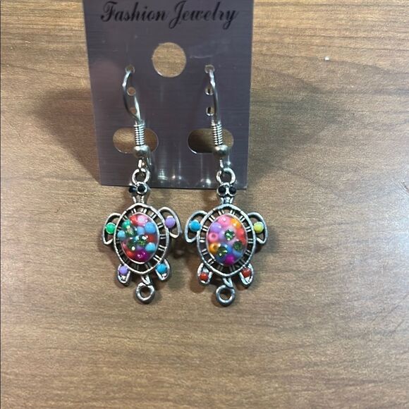 Colorful Turtle Dangle Earrings - Picture 1 of 2